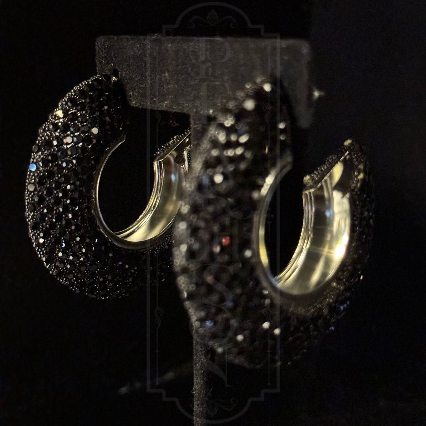 Sequined Black Hoops