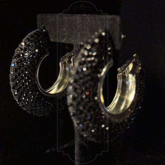 Sequined Black Hoops